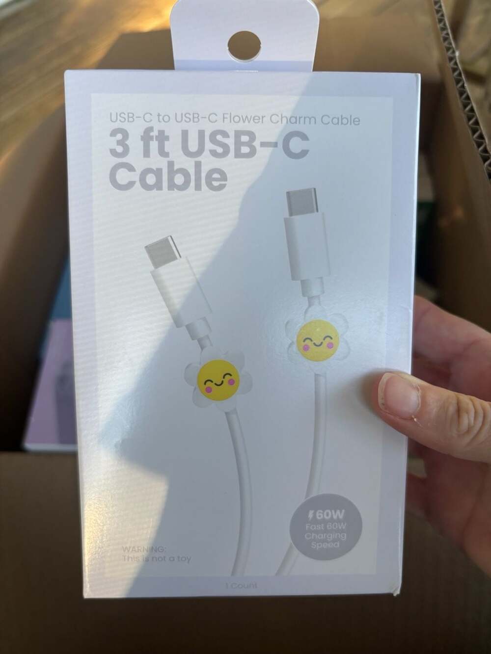GEMS USB-C to USB-C Flower Charm Cable 3 ft White